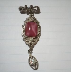 Elegant Vintage Silver and Pink Rhinestone Drop Pendant (1928)